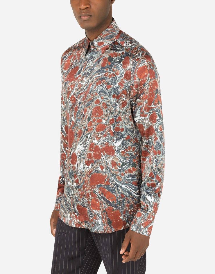 Silk Martini-fit shirt with marbled print - 4