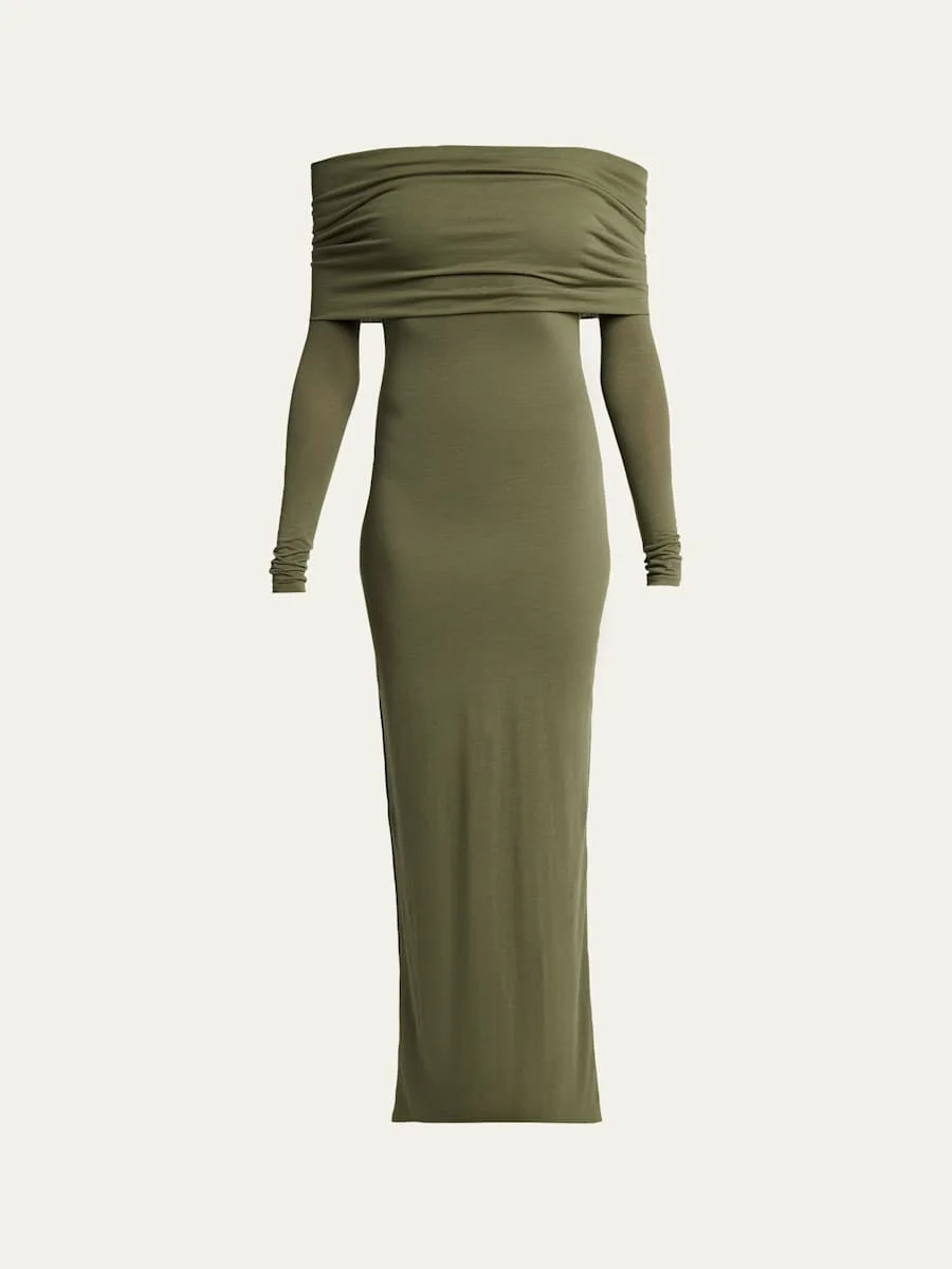 Off-The-Shoulder Transparent Jersey Maxi Dress - 1