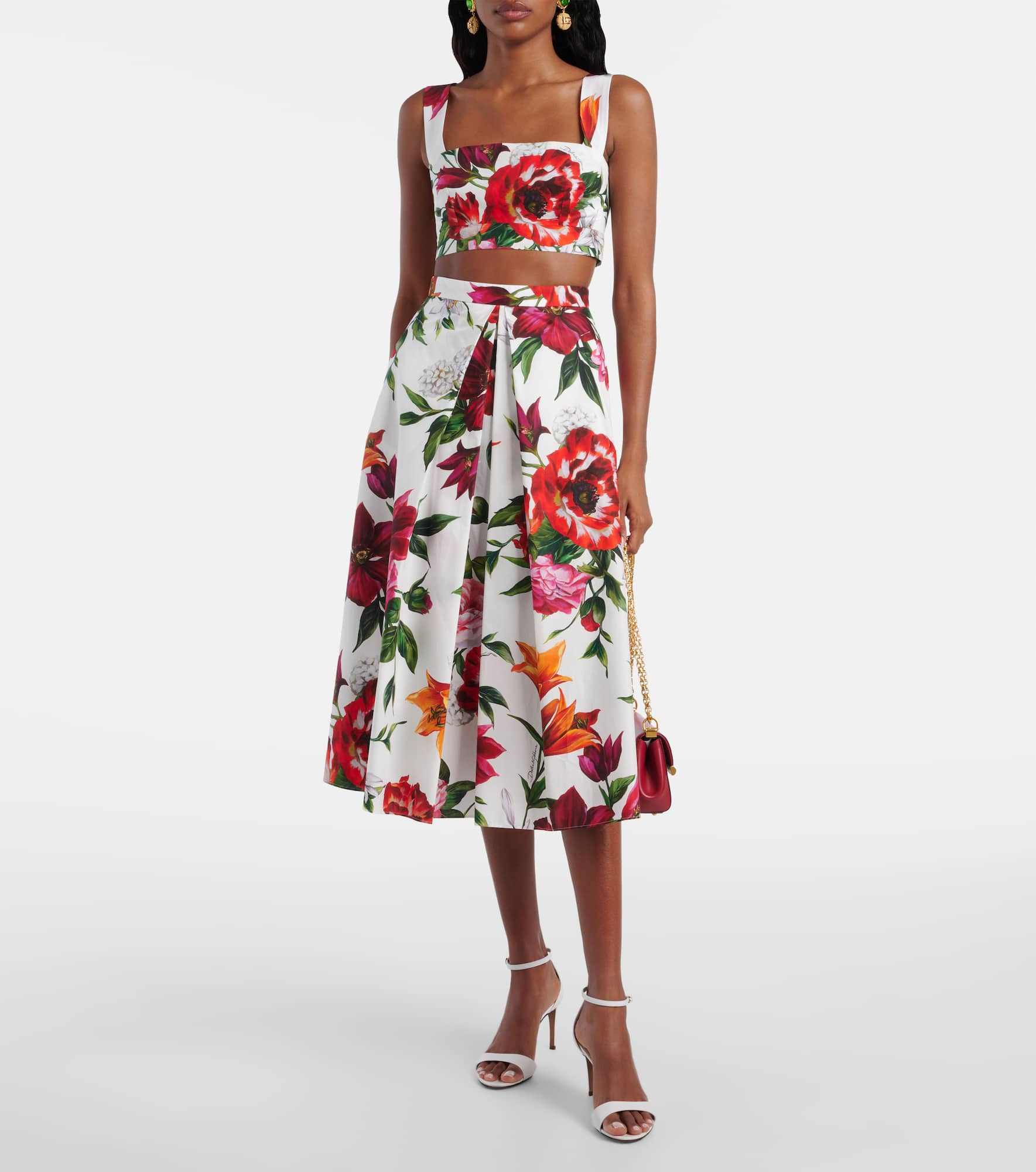 Floral cotton poplin midi skirt - 2