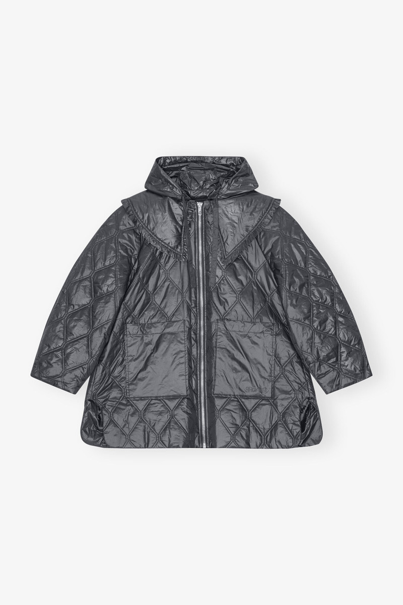 BLACK SHINY QUILT MIDI JACKET 1
