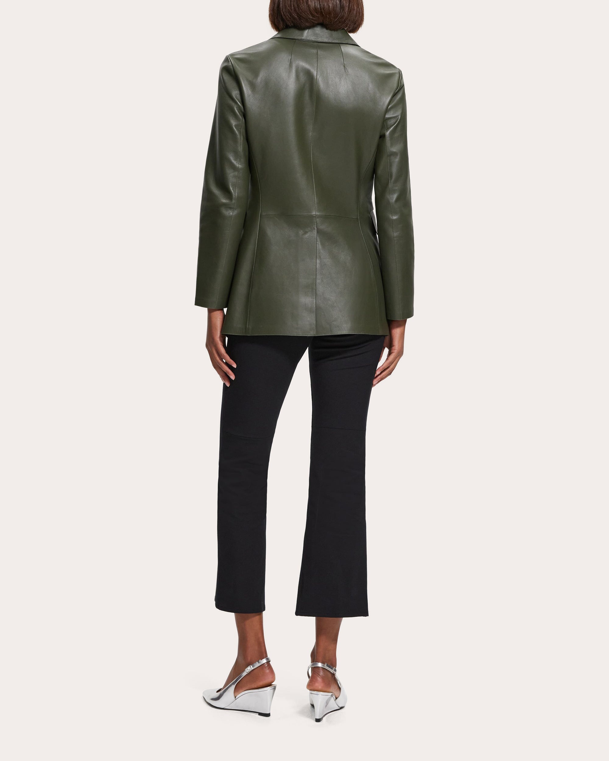 Rounded Etiennette Long Leather Blazer - 3