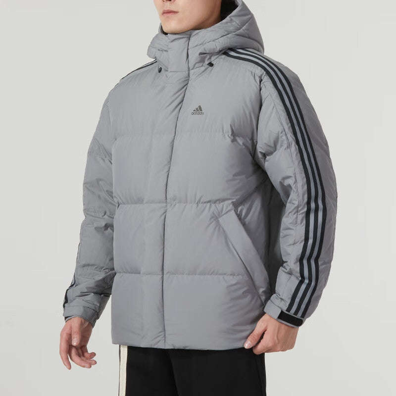 adidas 3-Stripe Puff Down Coat 'Gray Black' IT8733 - 5