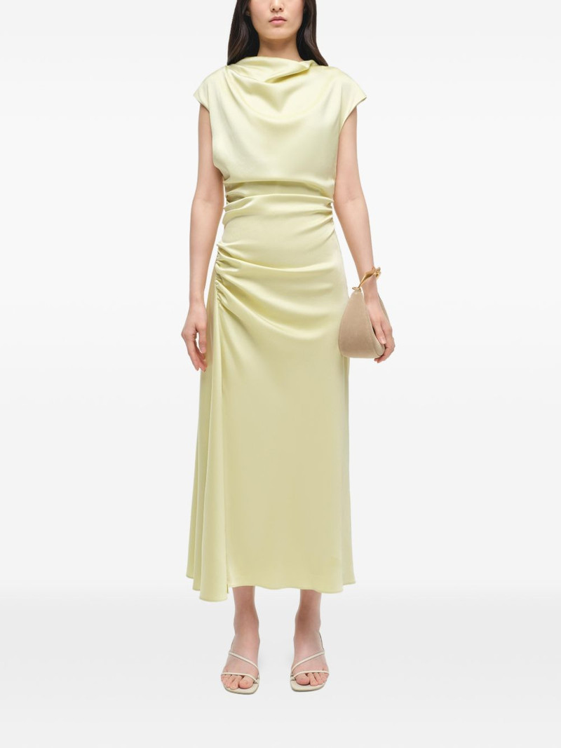SIMKHAI Burke draped gathered satin midi dress outlook