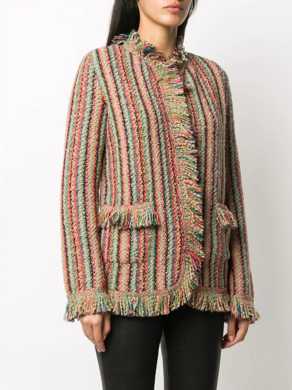 frayed striped cardigan - 3