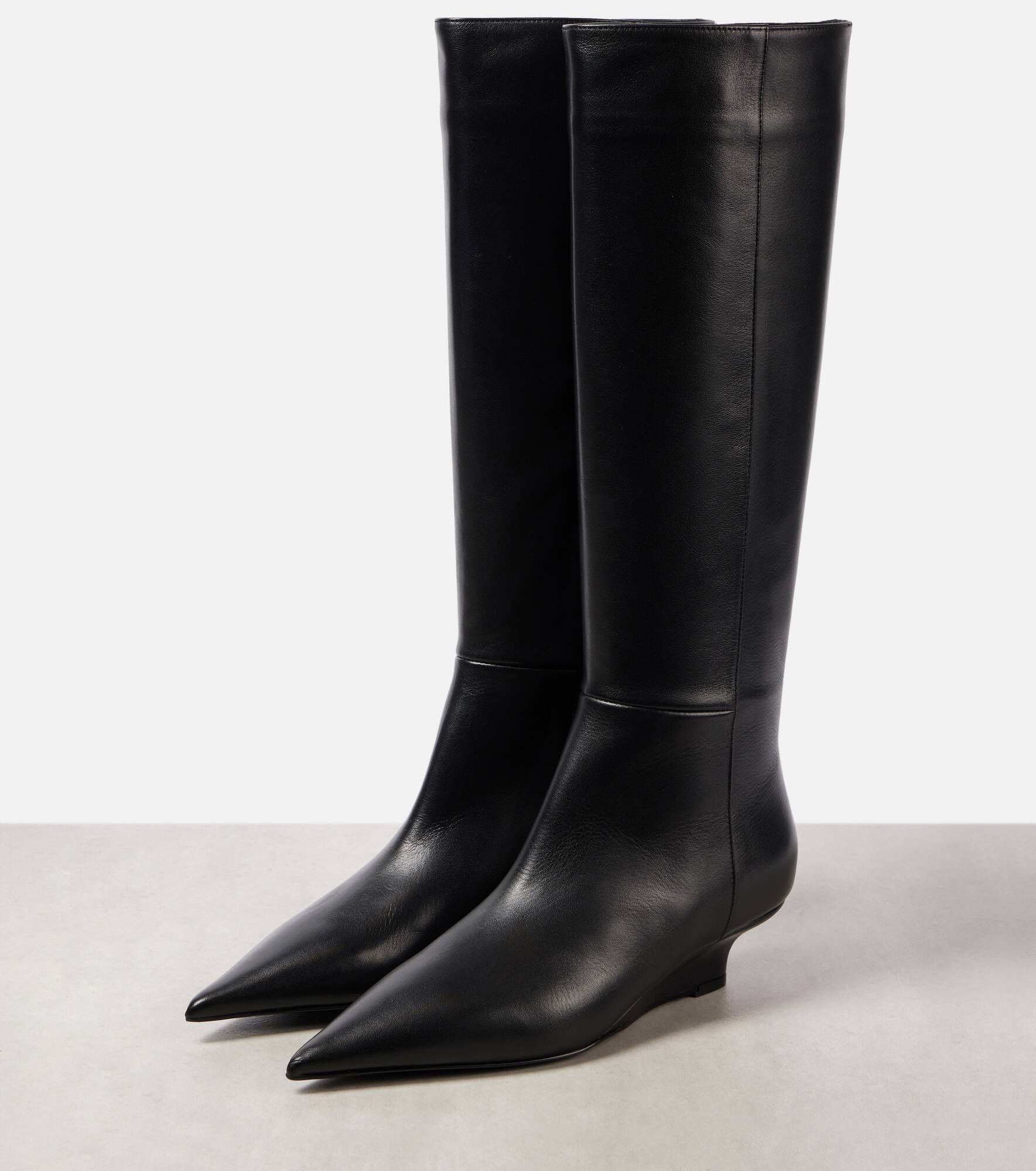 Sharp leather knee-high boots - 4