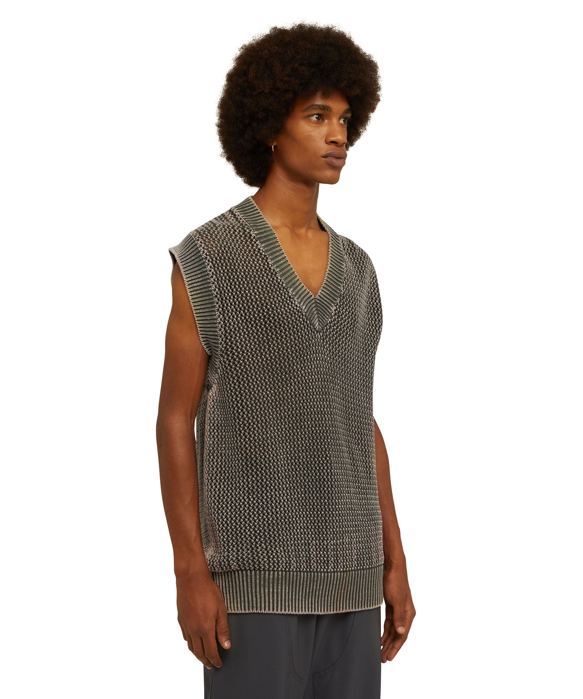 Knit cotton overdyed vest with mesh - 5