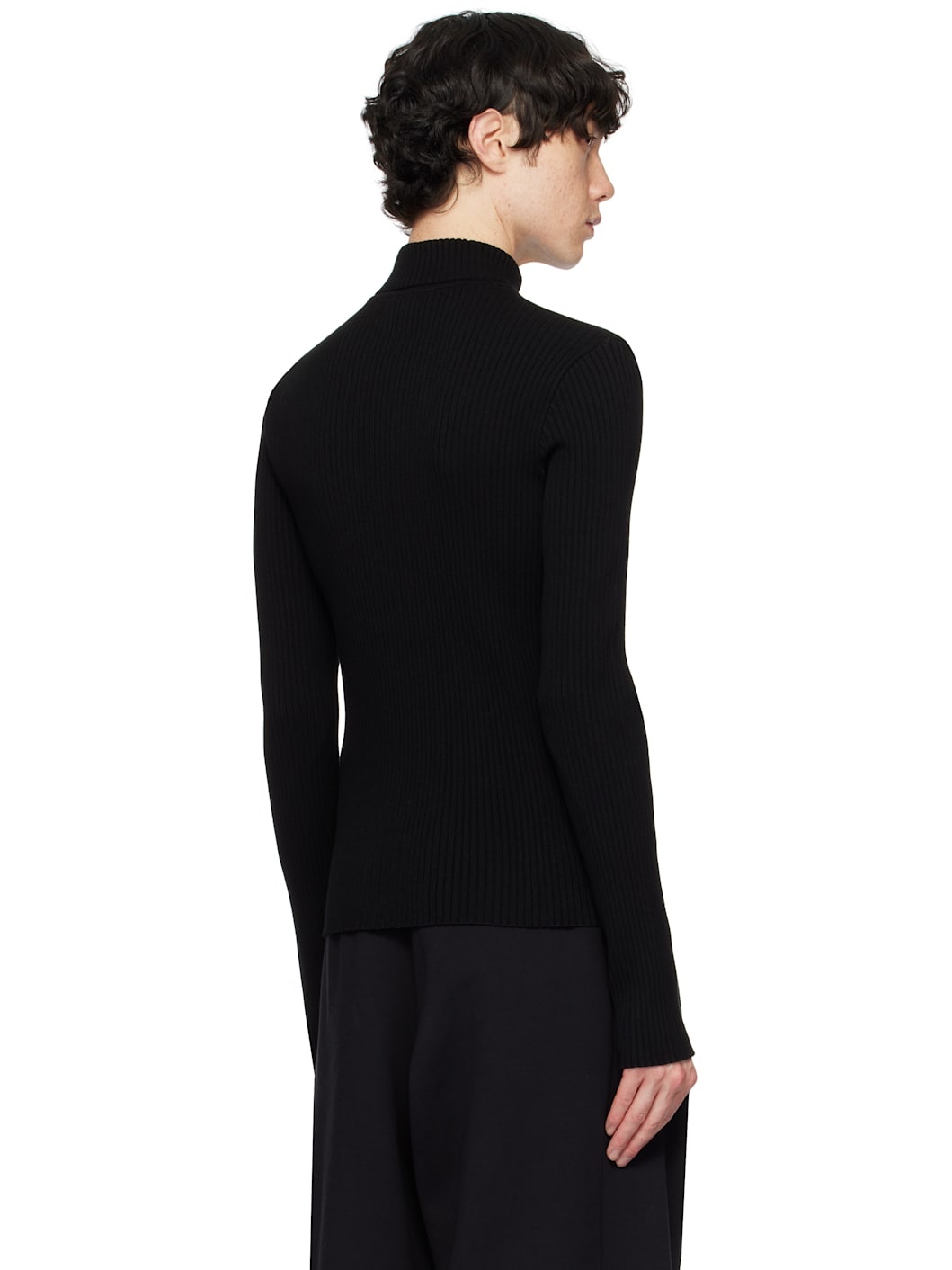 Black Reedition Rib Knit Mockneck Sweater - 3