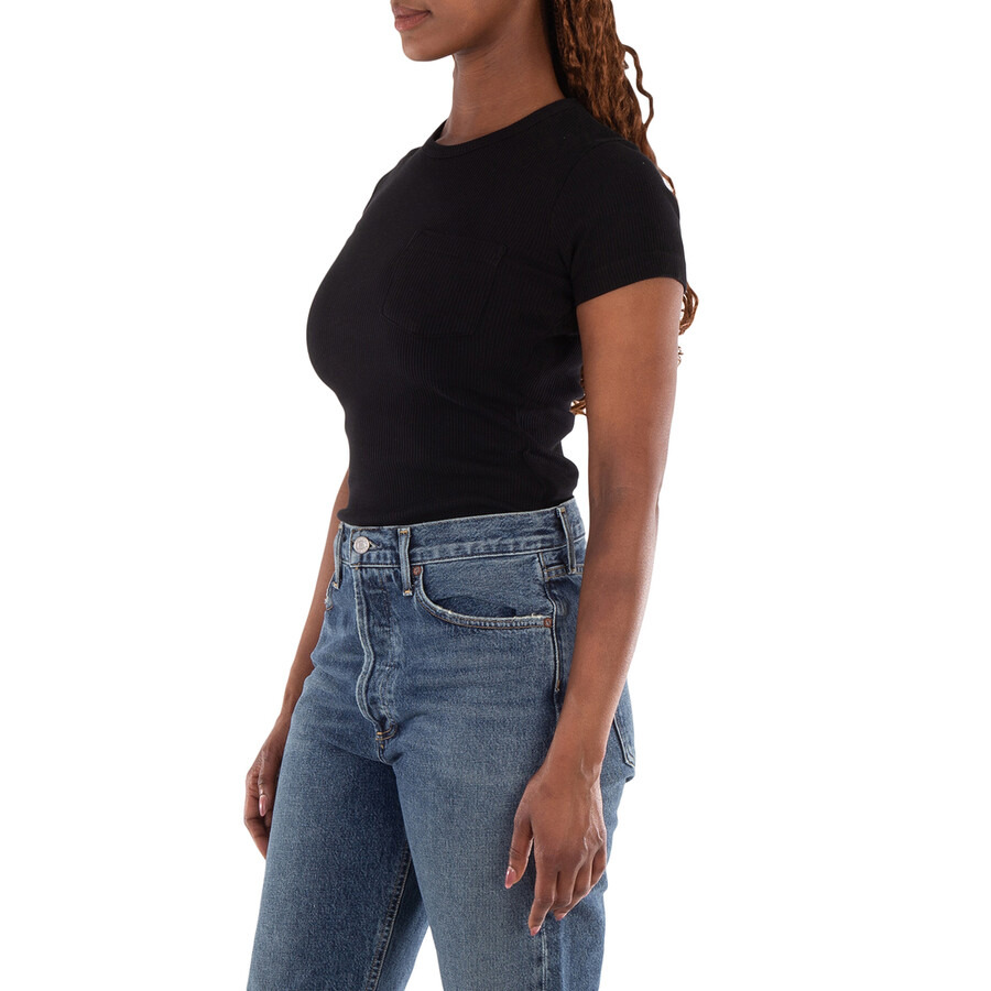 Agolde Ladies Black Arlo Rib Pocket Tee - 2