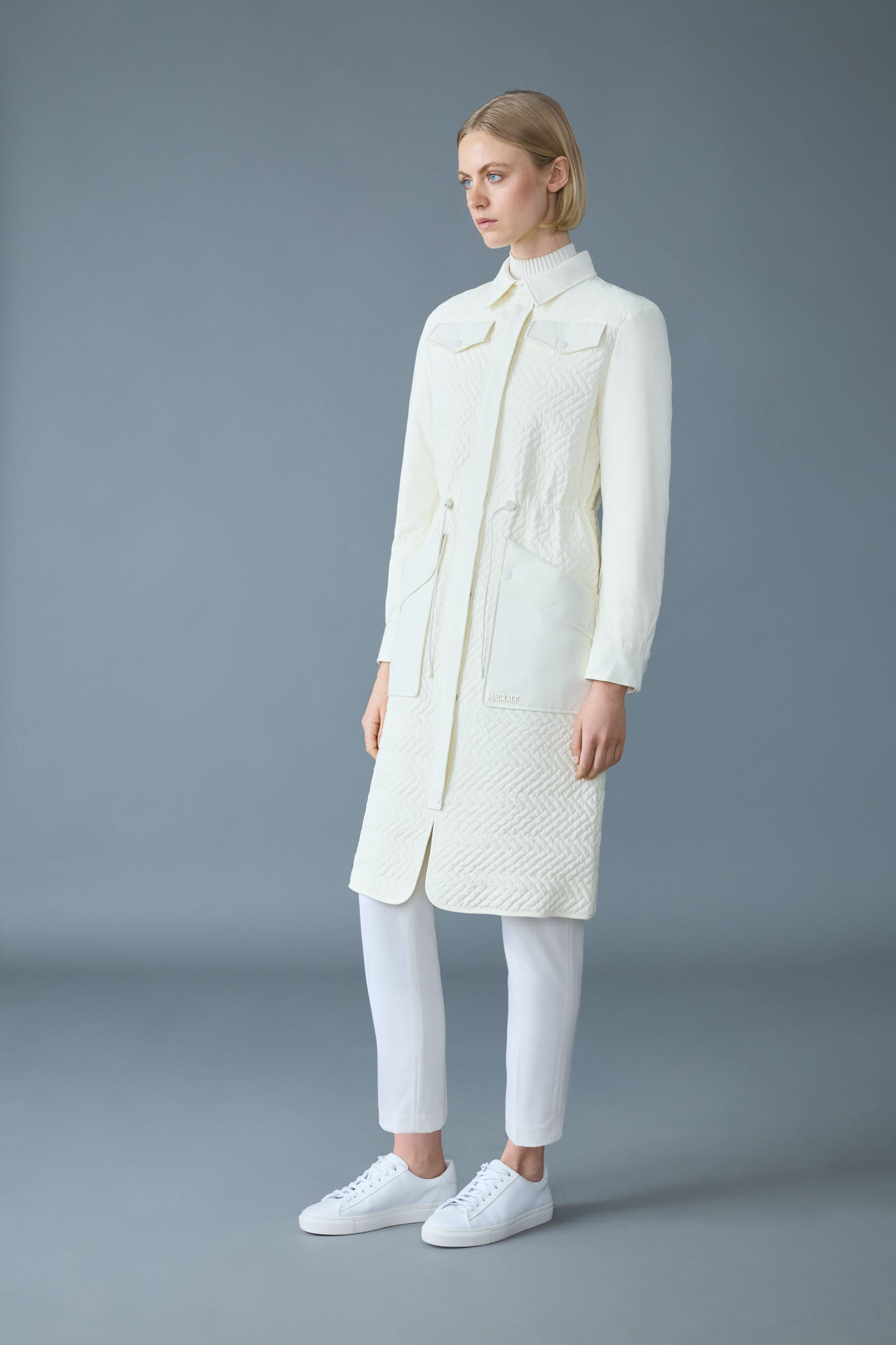 NAOLIN Long Down Coat with Chevron Quilt - 3