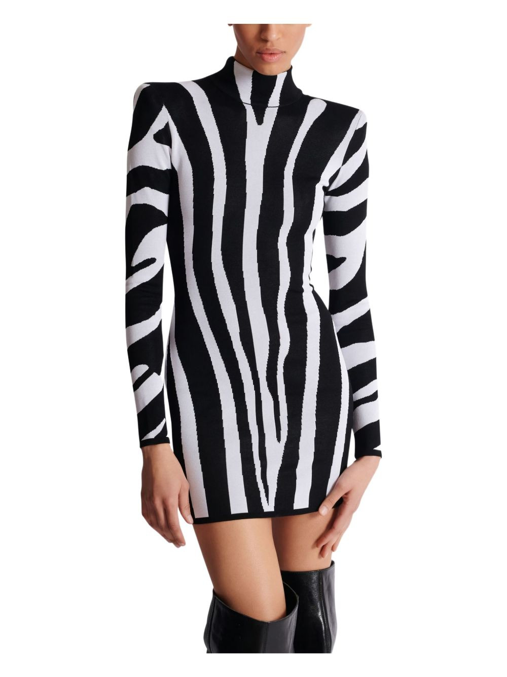 zebra-intarsia high-neck mini dress - 5