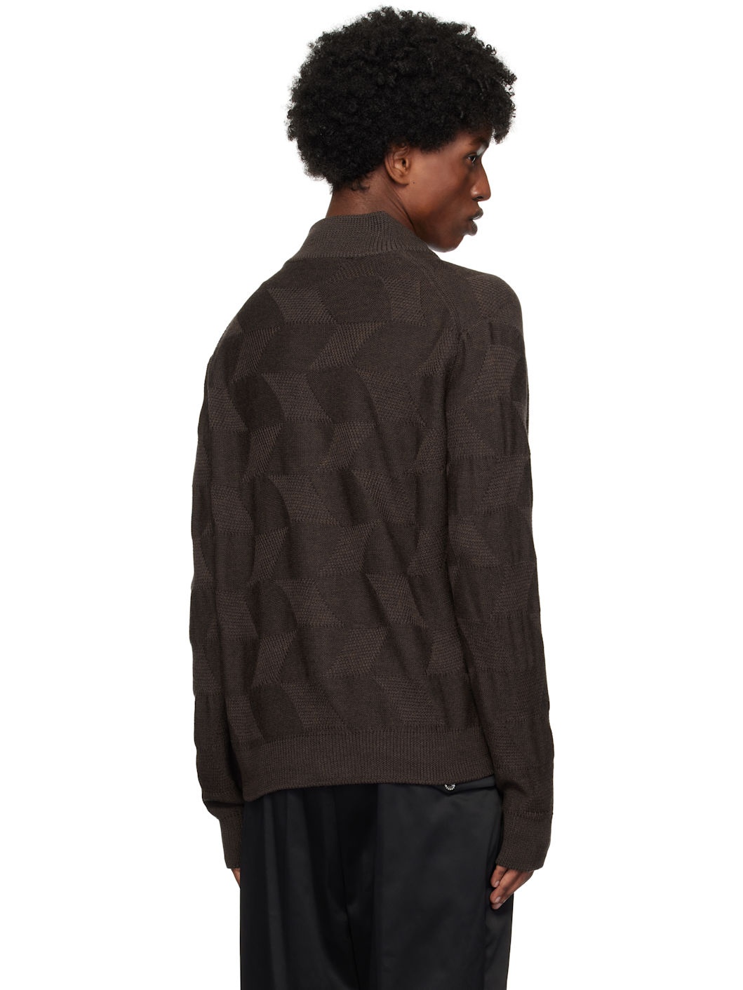 Brown Fisherman Zip-Up Sweater - 3