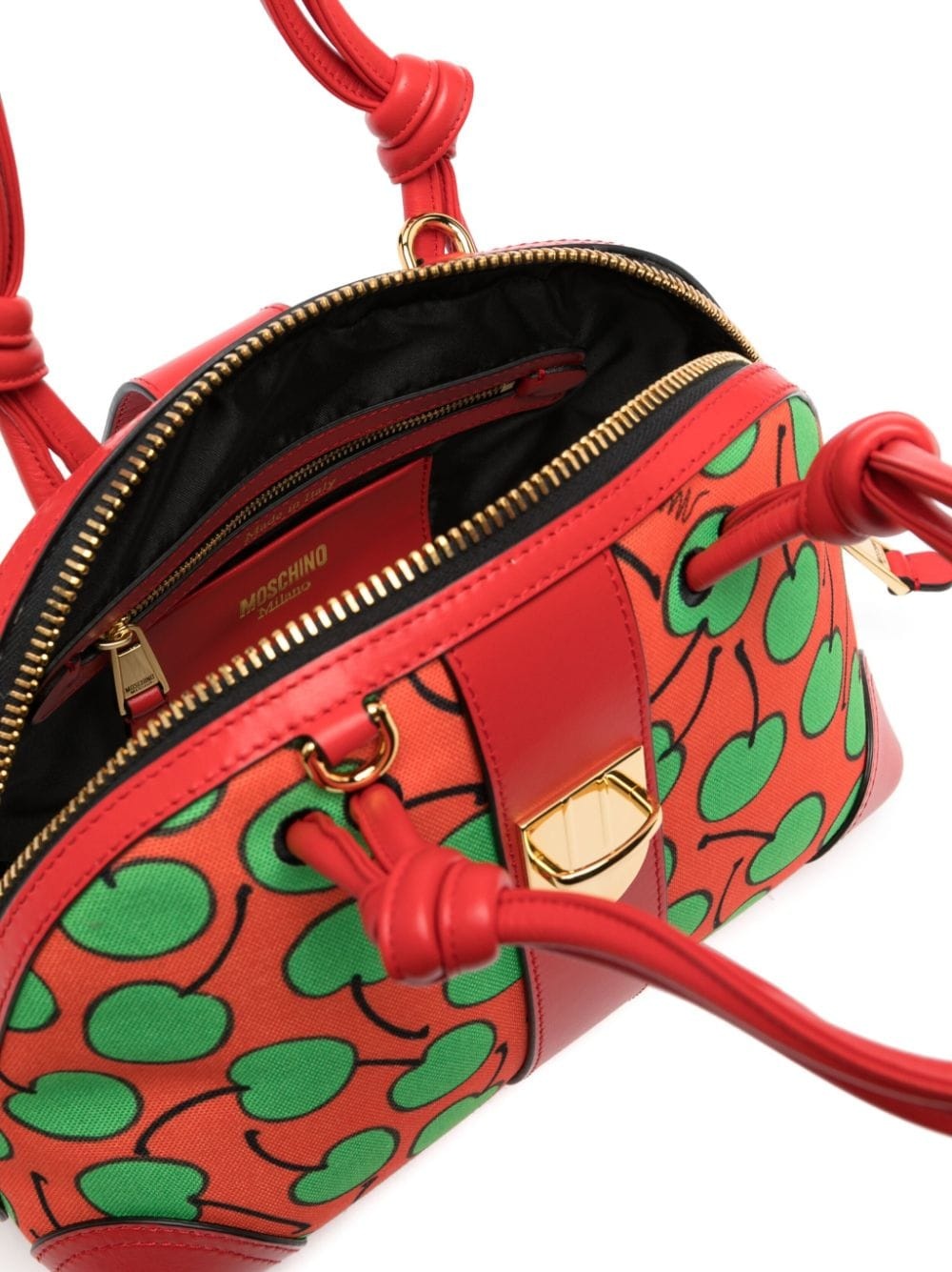 cherry-print leather tote bag - 5