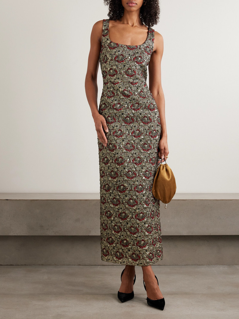 SIMKHAI Ravenna Metallic Jacquard Midi Dress outlook