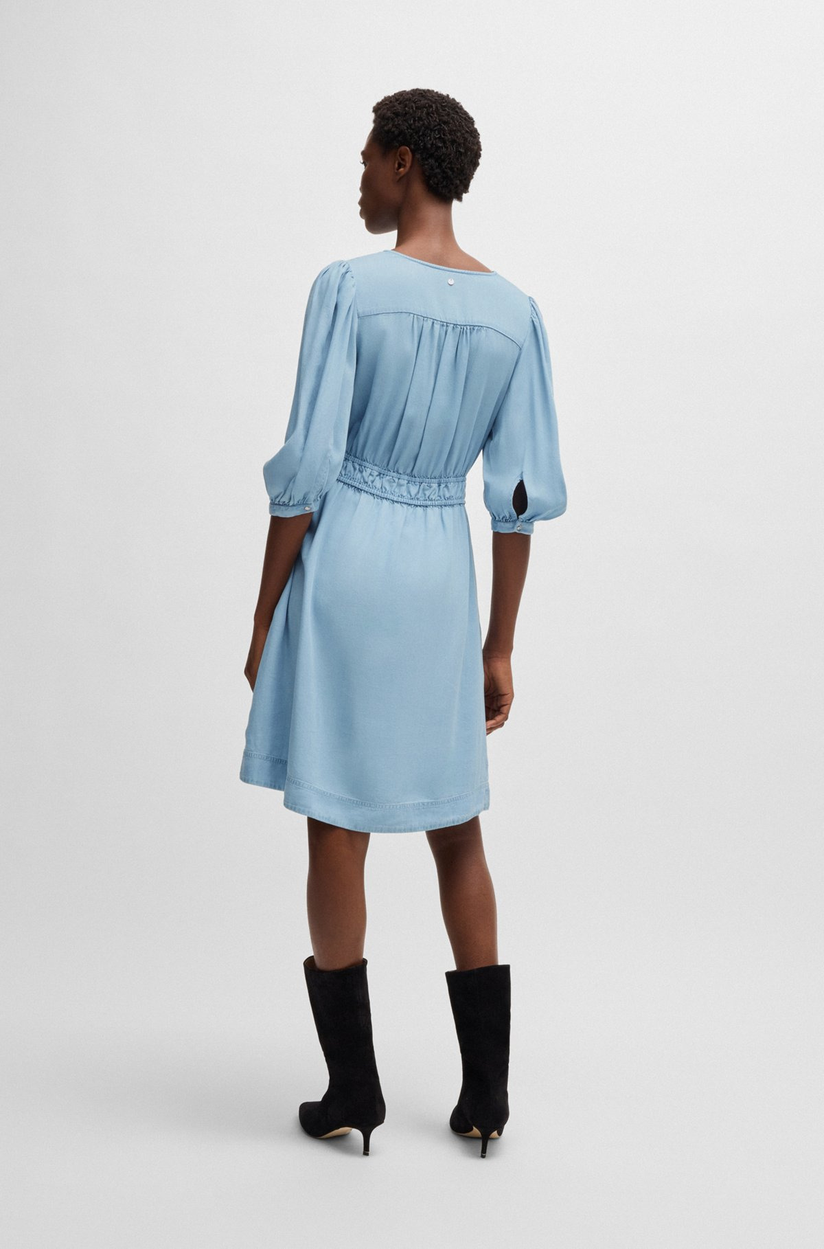 PUFF-SLEEVE DRESS WITH ELASTICATED WAIST - 4