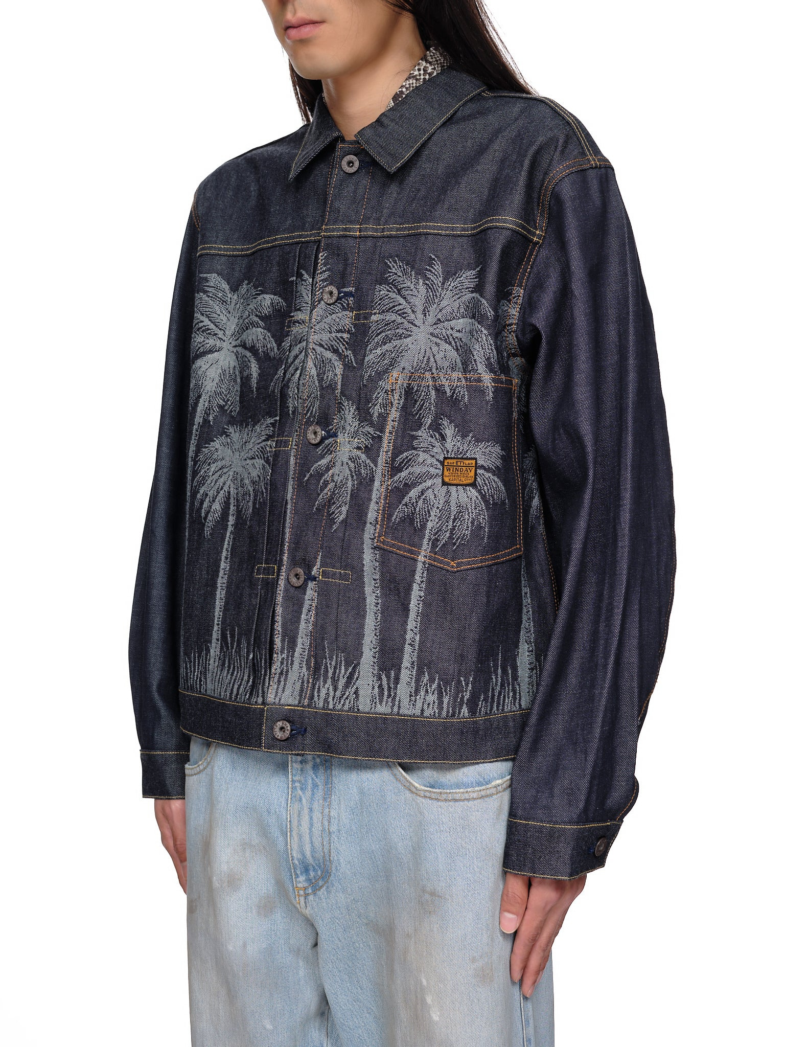 Palm Tree Jacquard Denim Jacket - 2