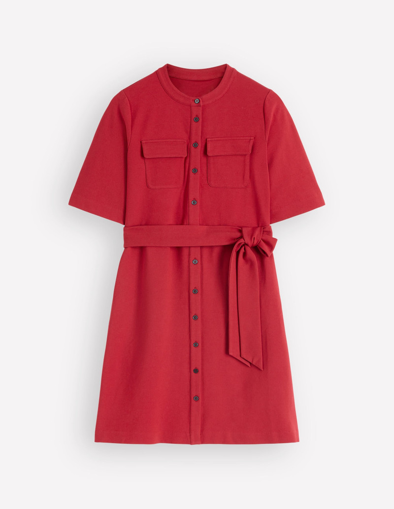 Front Pocket Ponte Dress-Crimson Red 1