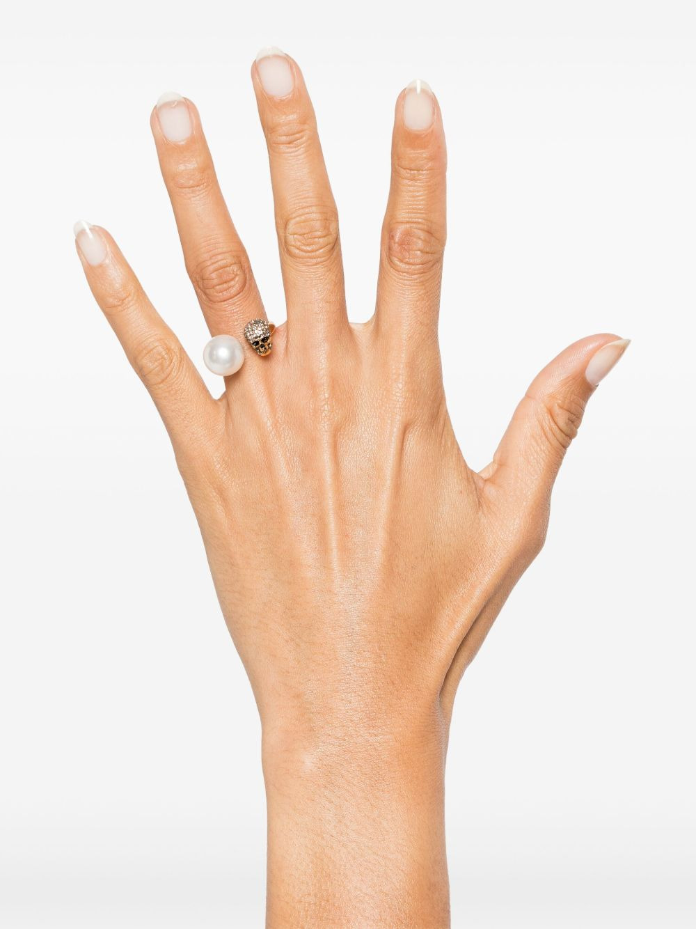 pearl-embellished skull ring - 2