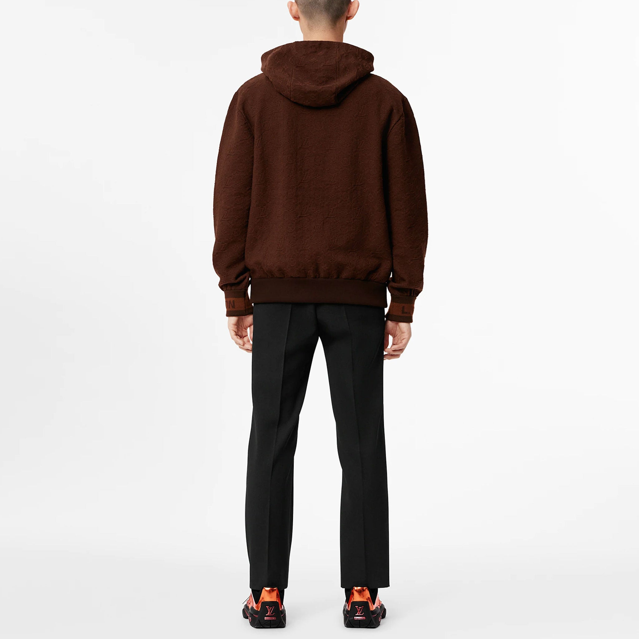 Men's LOUIS VUITTON FW21 Solid Color Drawstring Hooded Long Sleeves Pullover Brown 1A96ZV - 3