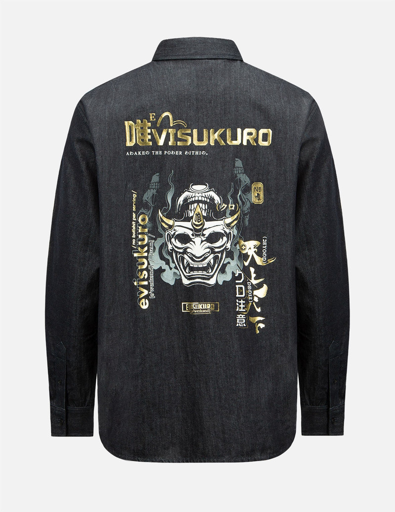 EVISU Smoky Hannya Skull Print Denim Shirt outlook