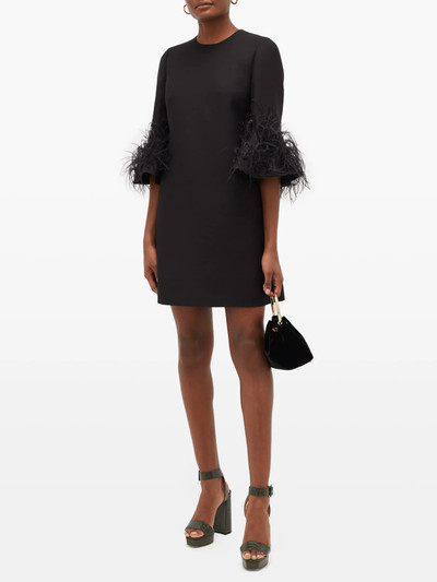 Valentino Cropped-sleeve feather-trimmed wool-blend dress outlook