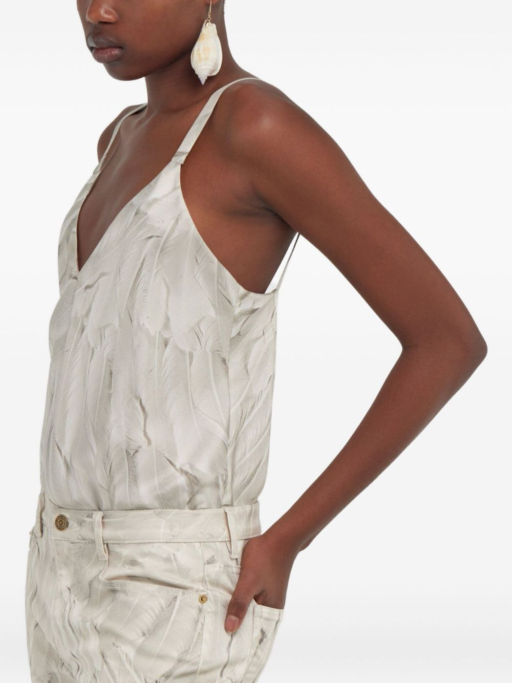 feather-print silk tank top - 3