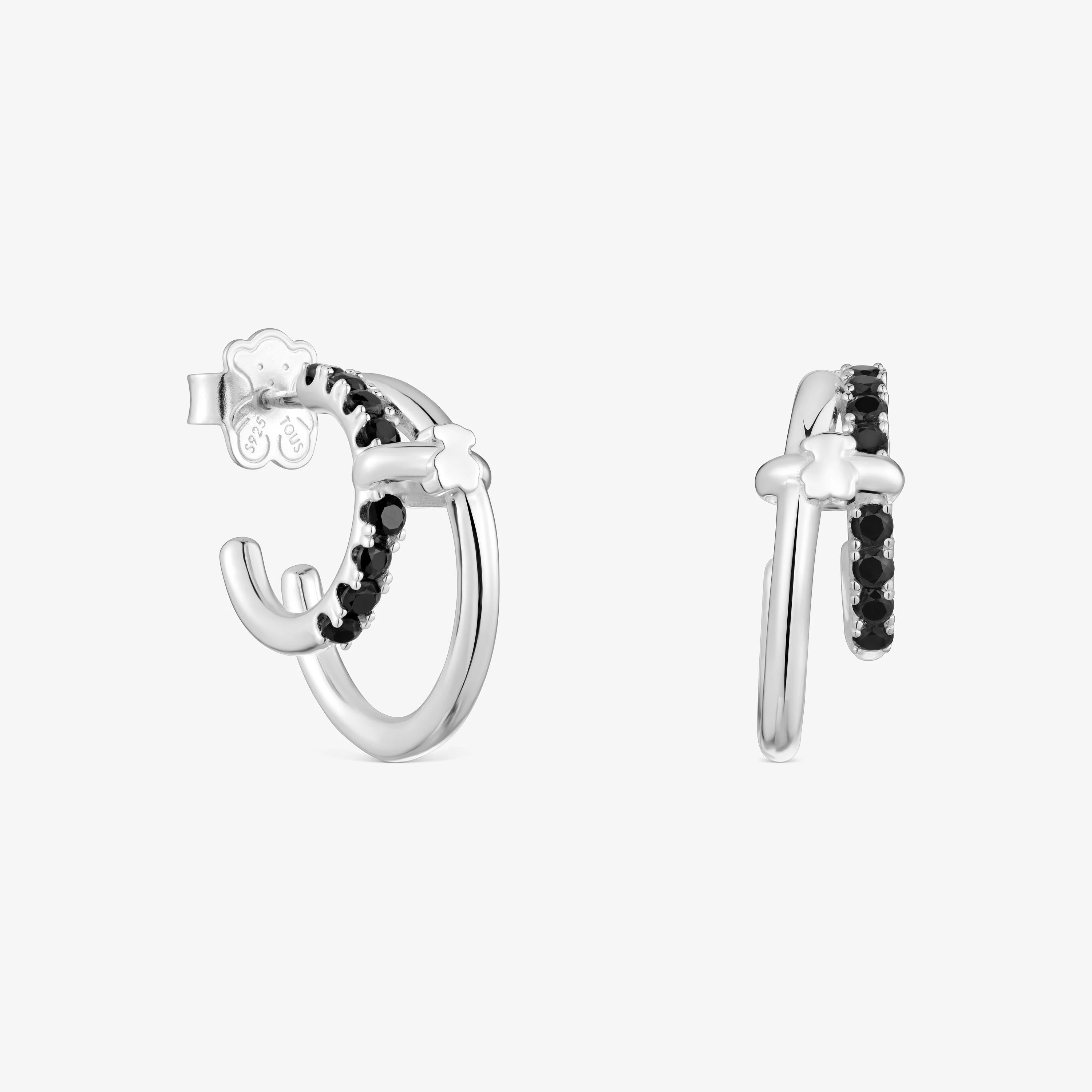 Silver Double hoop earrings with black spinel TOUS Straight - 1