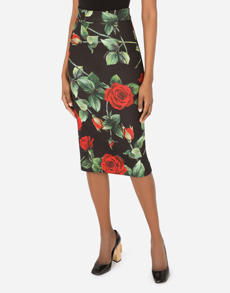 Rose-print technical jersey midi skirt - 4