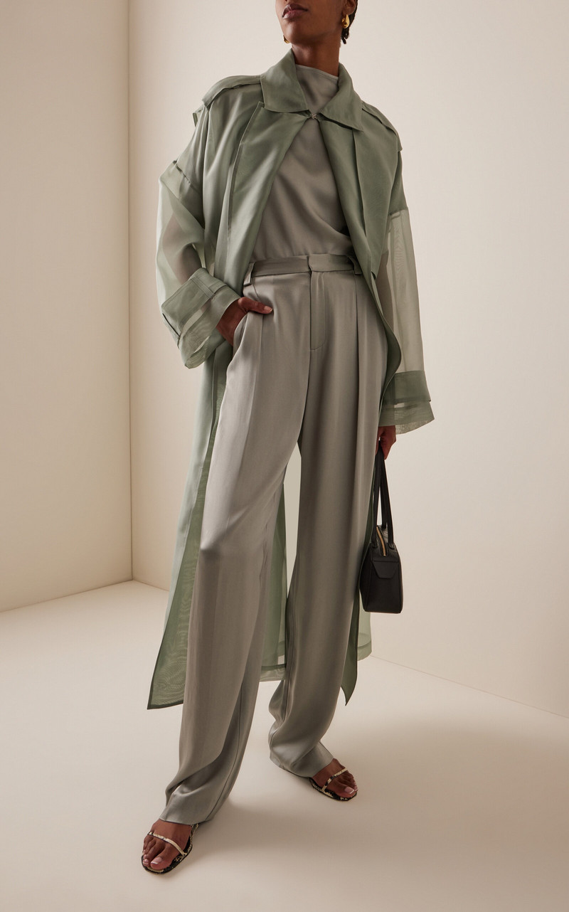 LAPOINTE Pleated Satin Relaxed Pants blue outlook