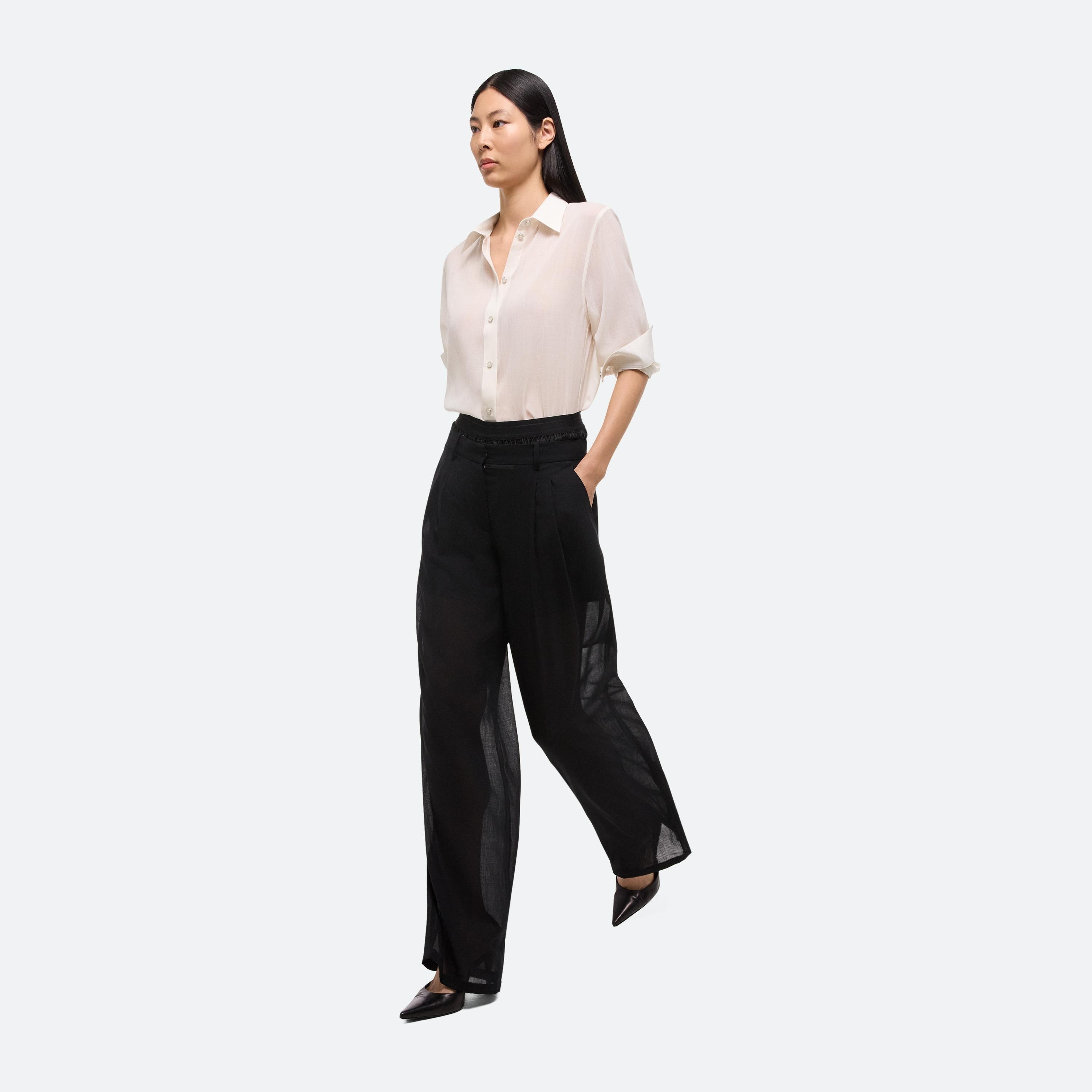 SHEER DOUBLE-PLEATED PANTS - 7