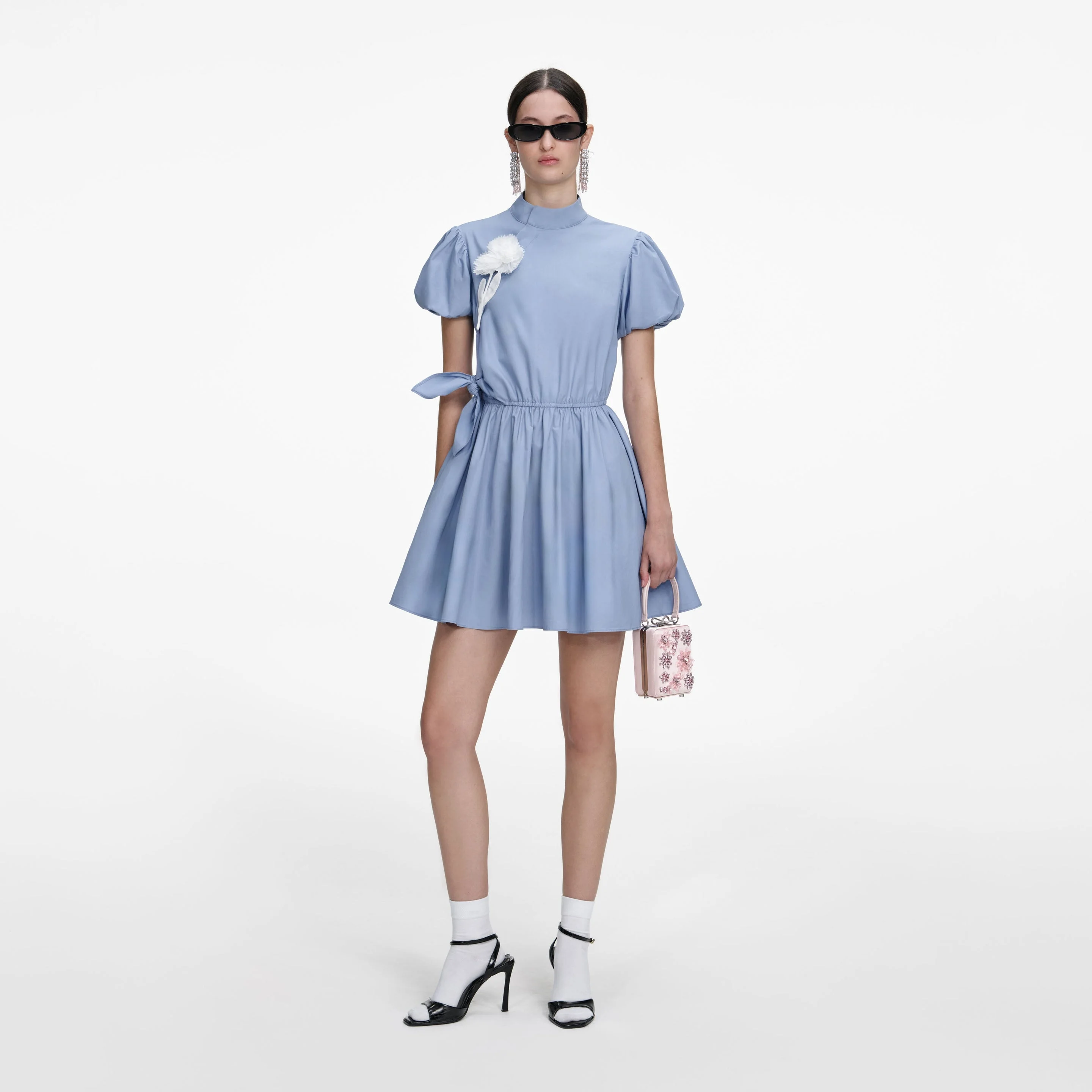Blue Cotton Drape Mini Dress - 1