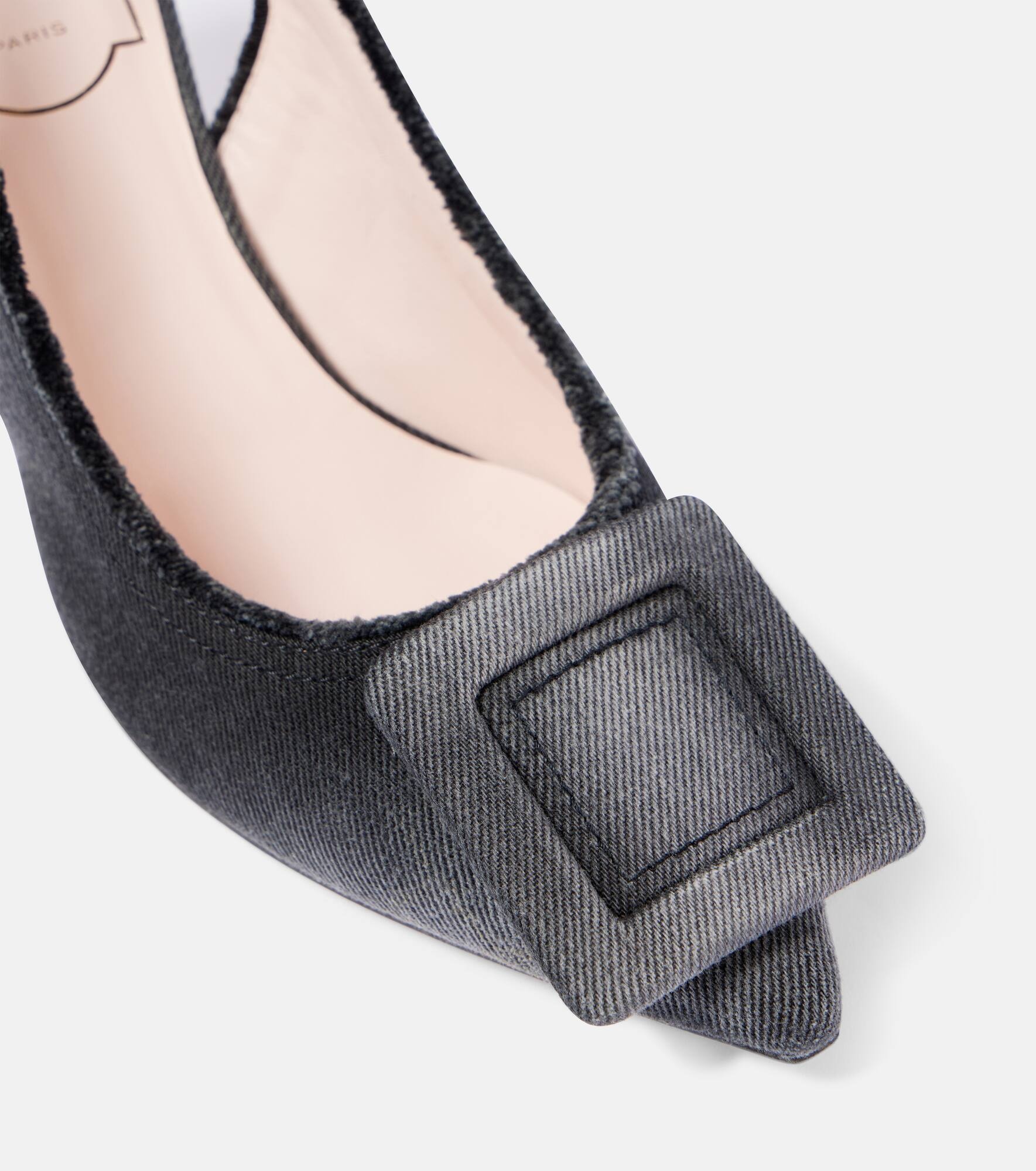 Fringed denim slingback pumps - 6