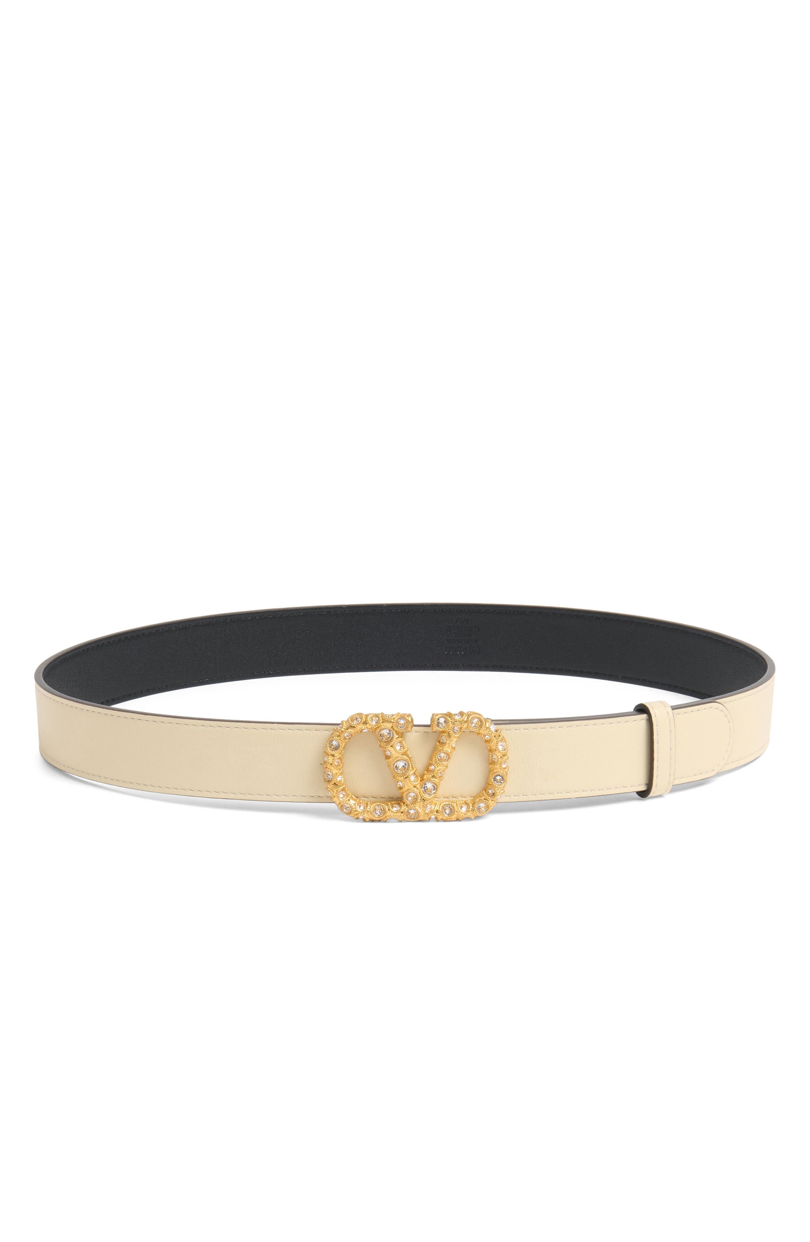 Valentino Garavani Crystal Embellished VLOGO Leather Belt at Nordstrom - 1