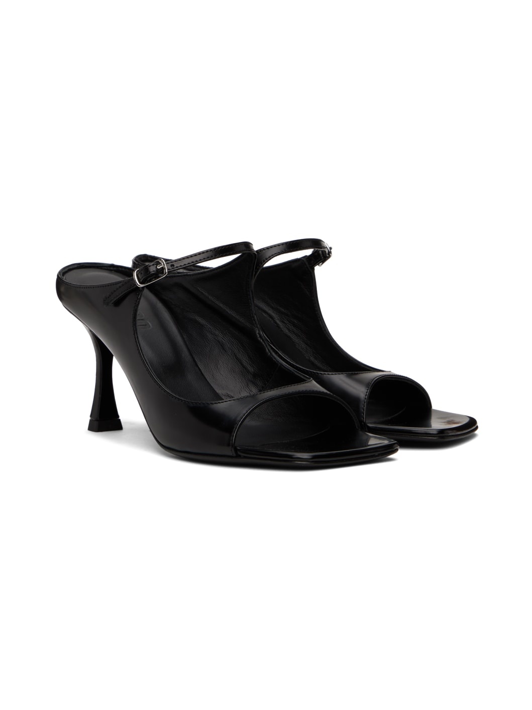 Black Strappy Leather Heeled Sandals - 4