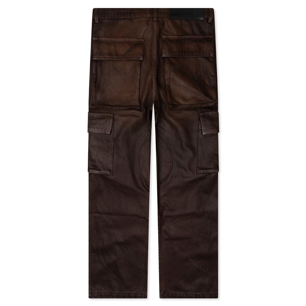 WAXED DENIM LOGO CARGO PANT -BROWN WASH - 2