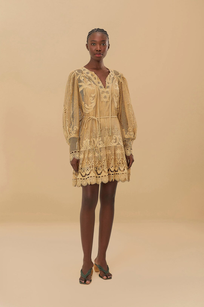 FARM RIO Sand Tropical Flight Guipure Mini Dress outlook