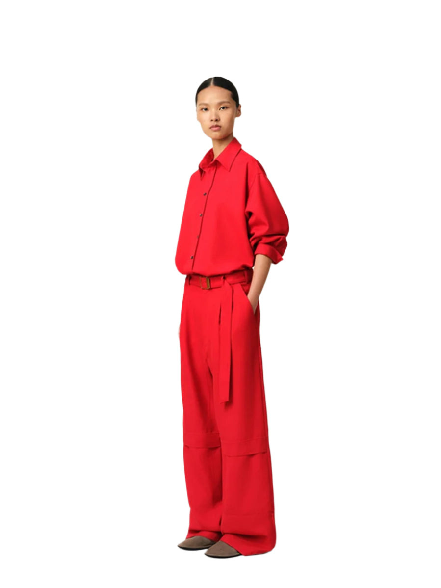 POPPY RED WOOL CARGO TROUSERS - 2