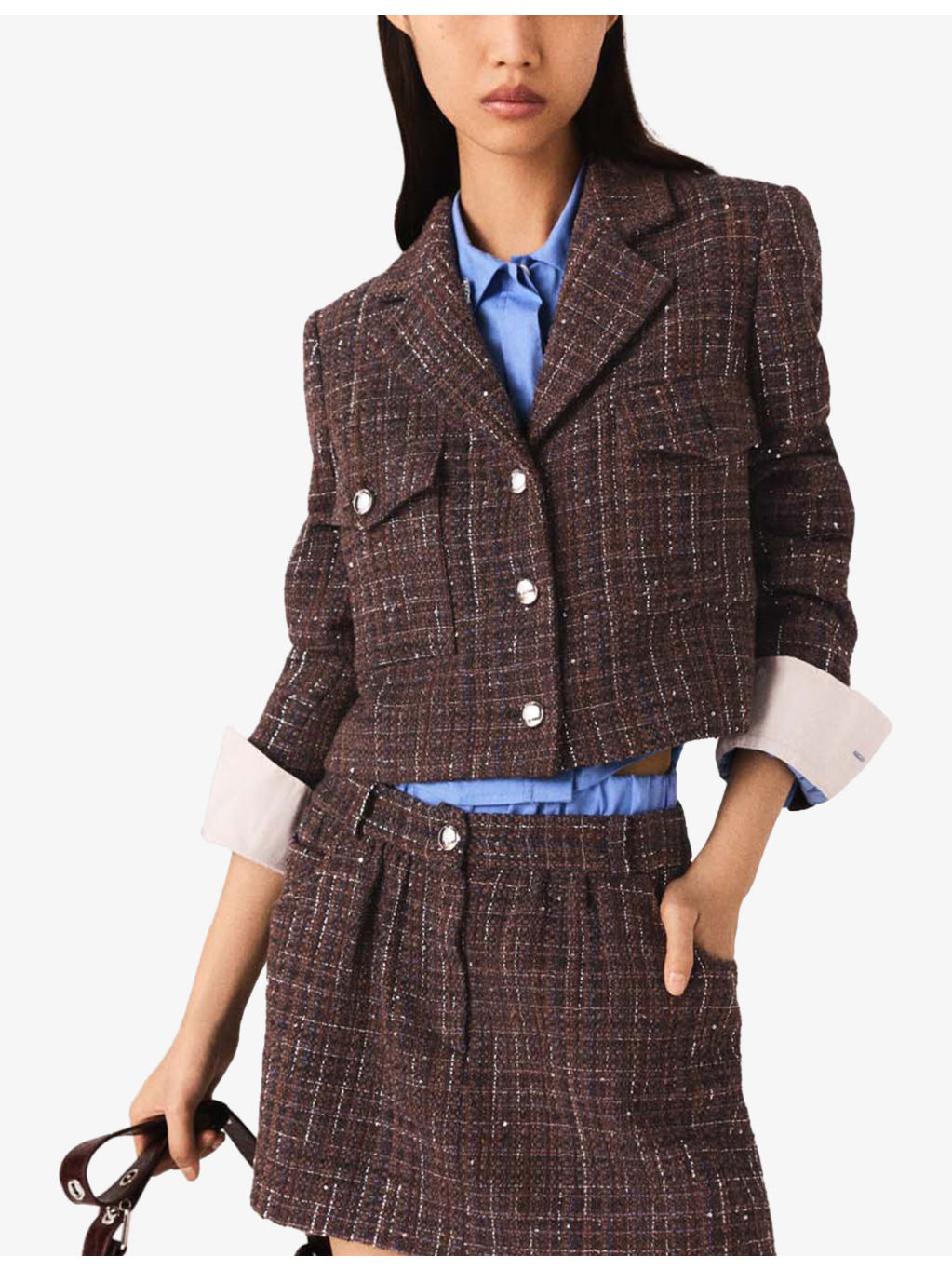 Cropped Chest-Pocket Tweed Jacket - 3