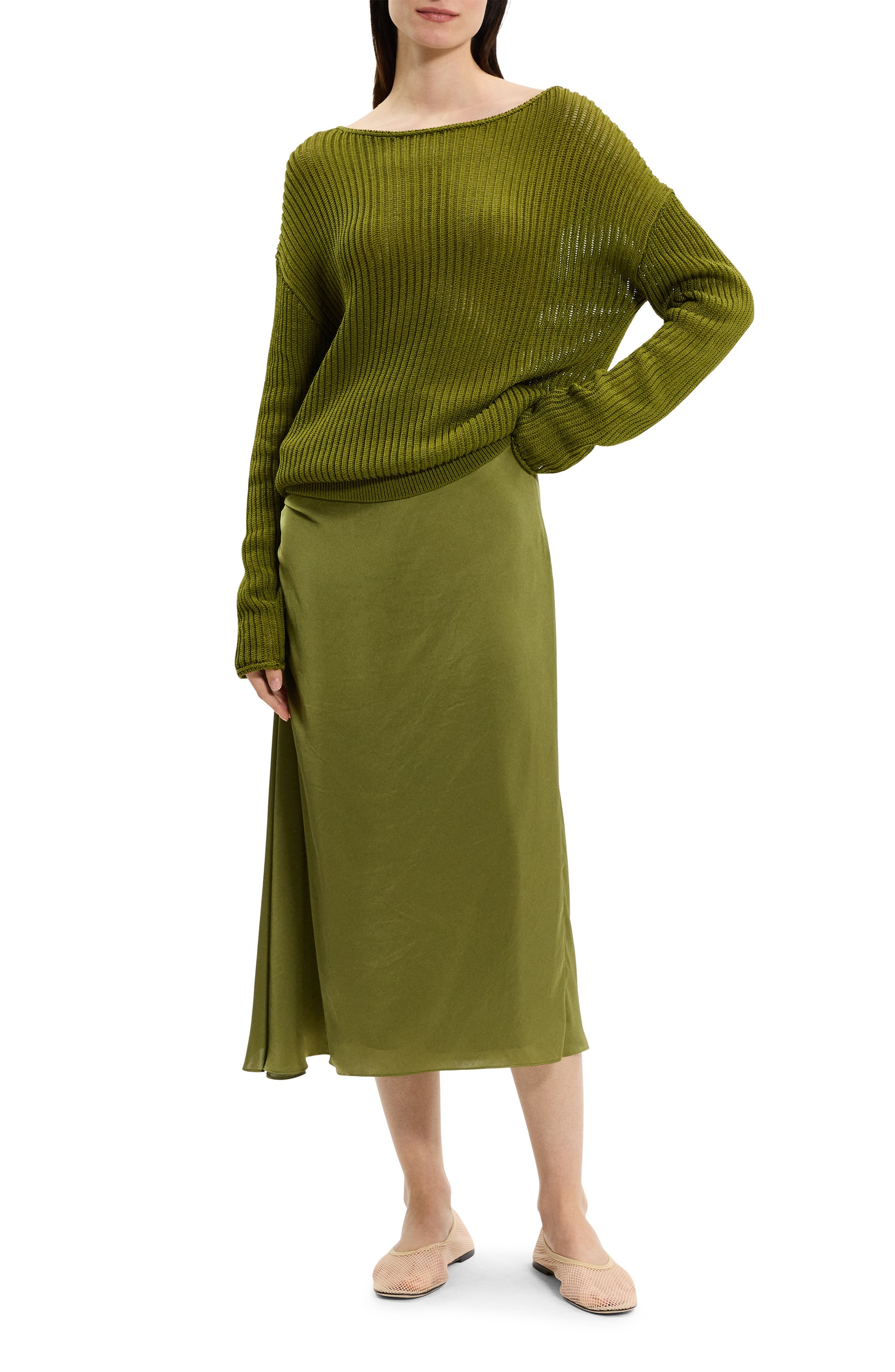 Theory Open Neck Pima Cotton Sweater in Avocado at Nordstrom - 6
