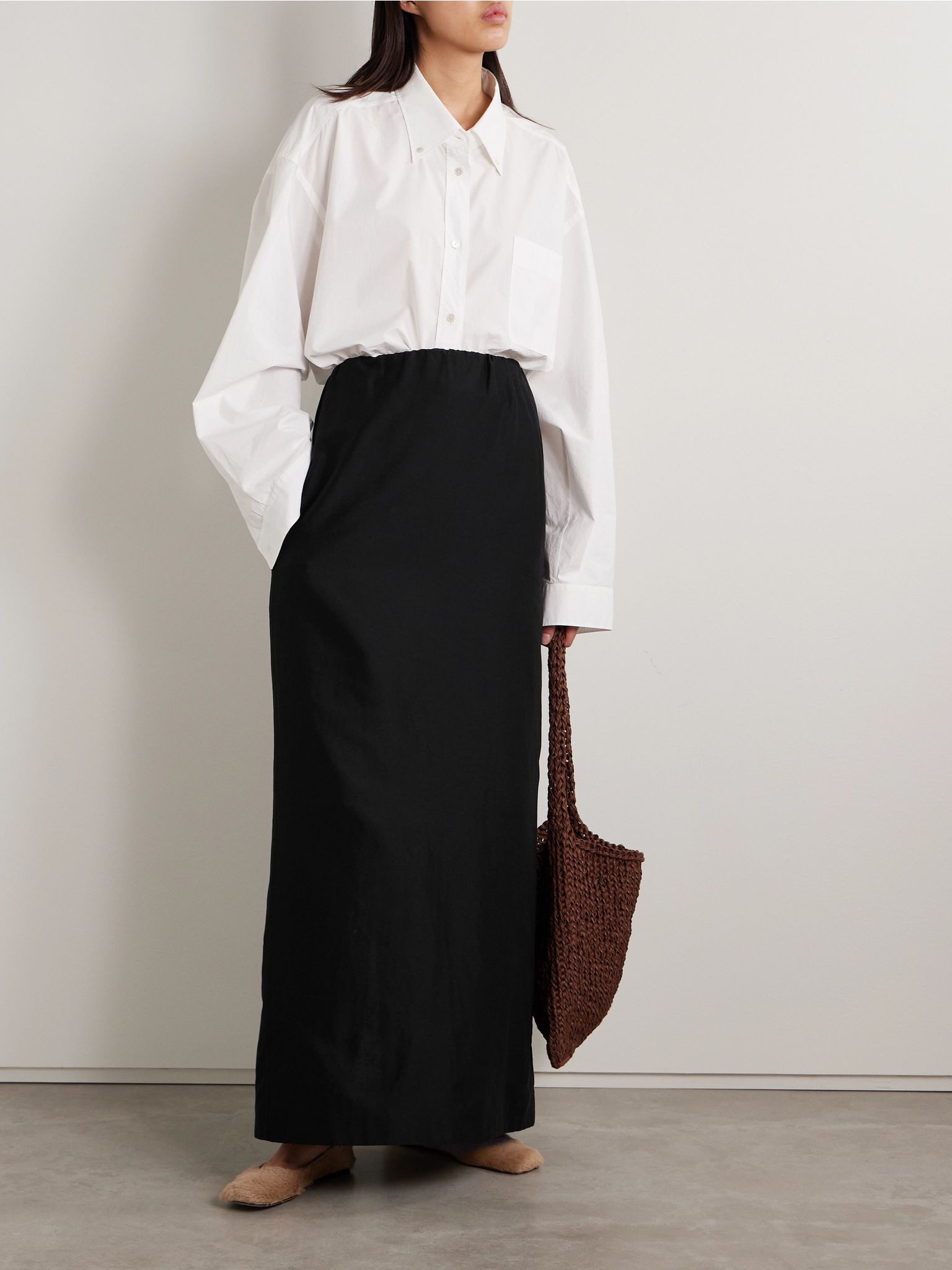 Saul cotton and silk-blend maxi skirt Black - 2