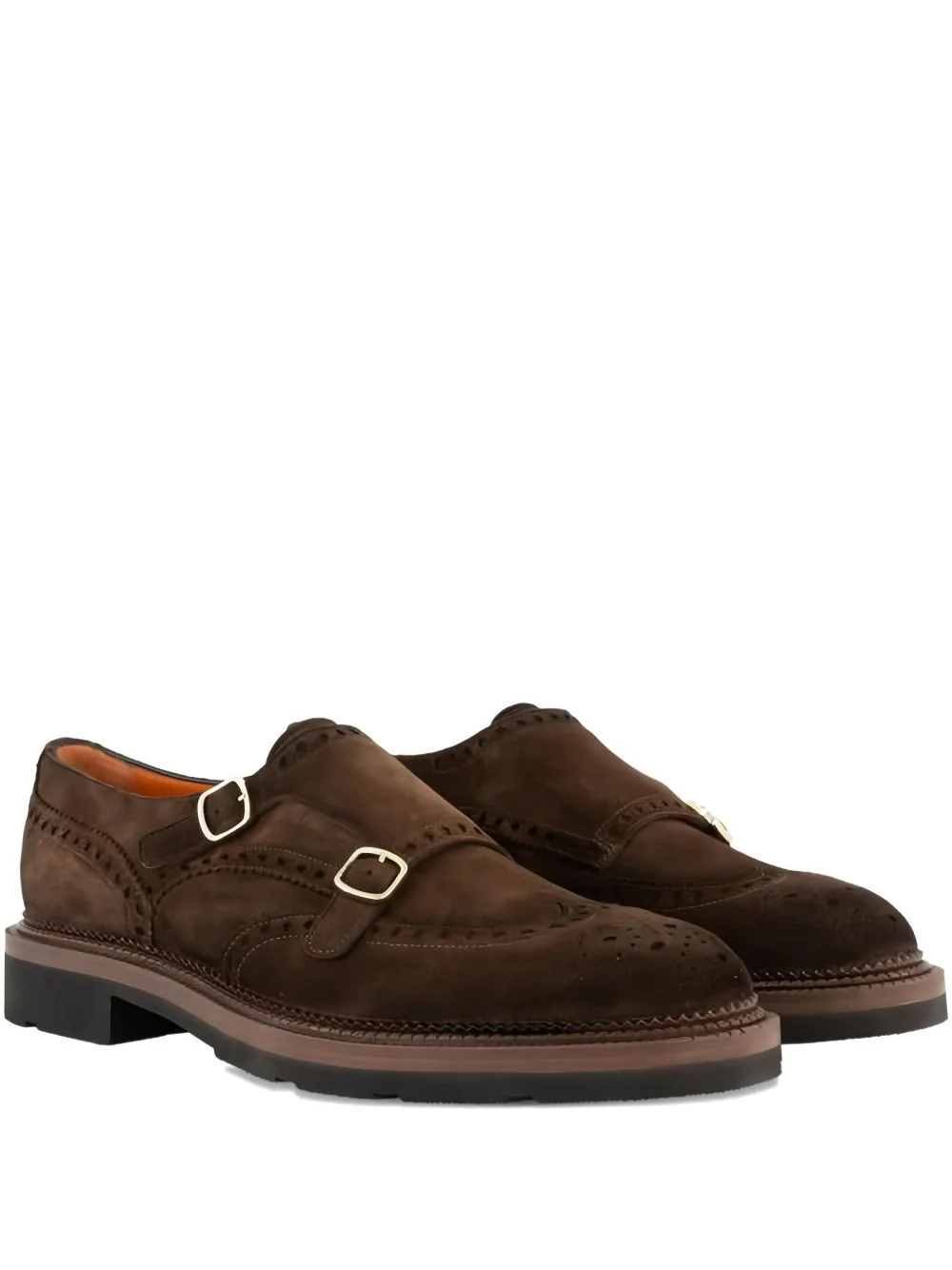double-buckles suede monk shoes - 1