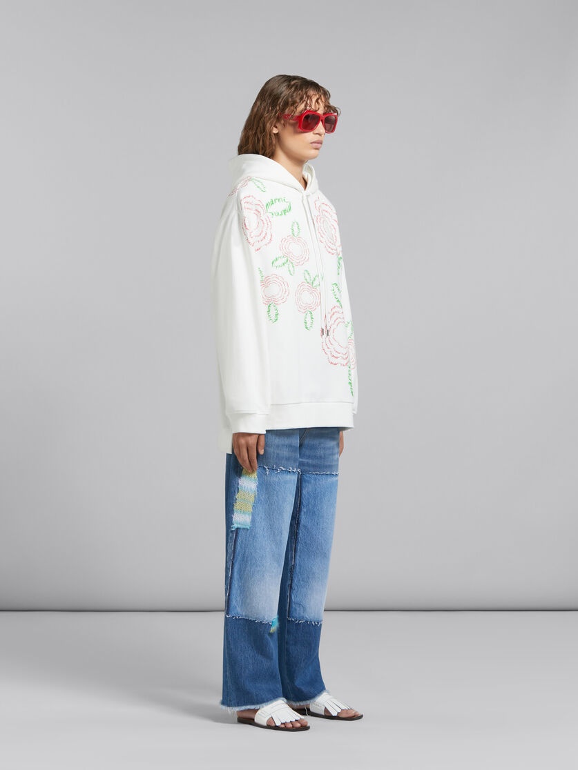 WHITE COTTON HOODIE WITH MARNI POPPIES - 6