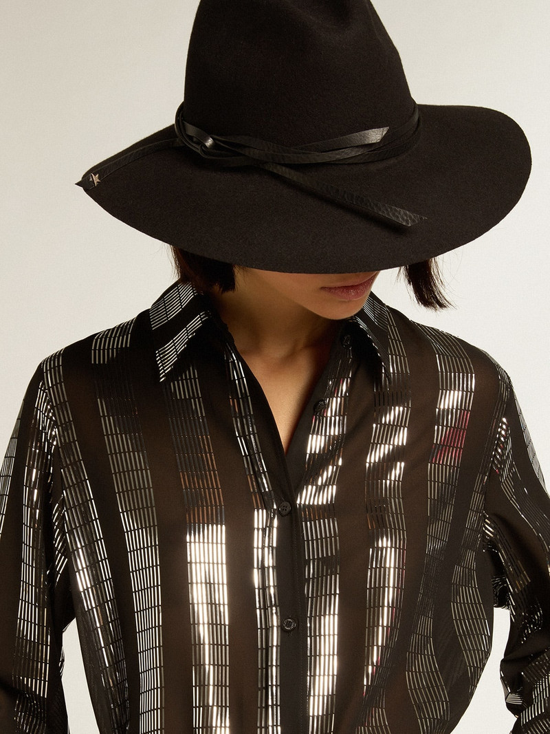 Black shirt dress with metallic appliqués 2