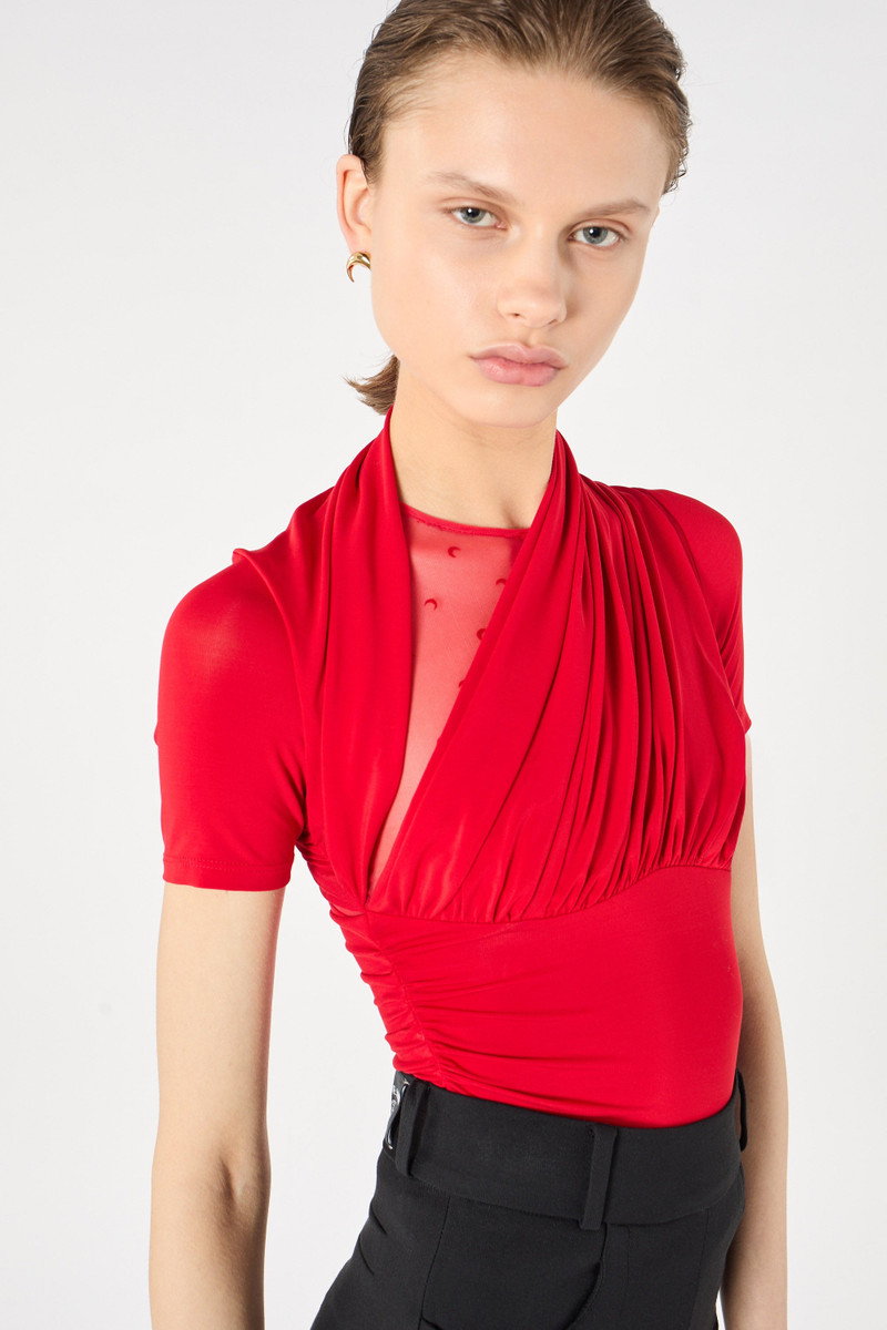 Draped jersey and plumetis top 5