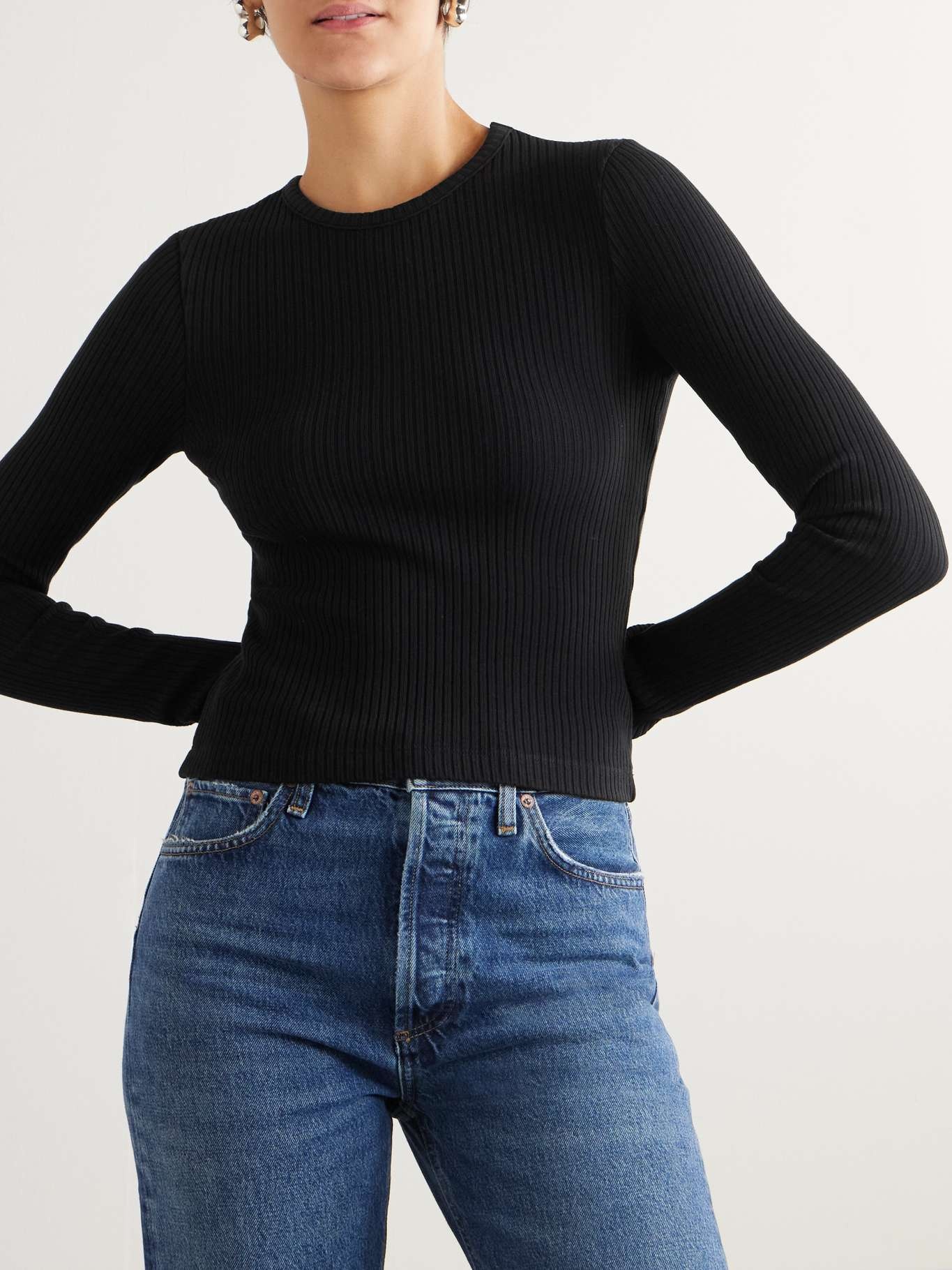 Alma ribbed stretch organic cotton top Black - 3