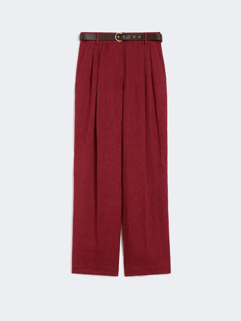 SUMERO Wide-fit linen twill trousers - BRICK RED 1