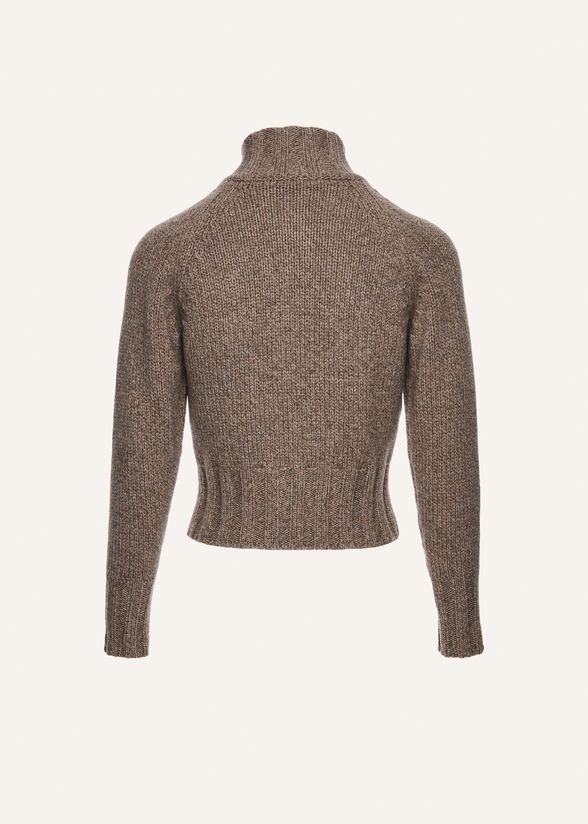 Marled zip up sweater in beige - 2