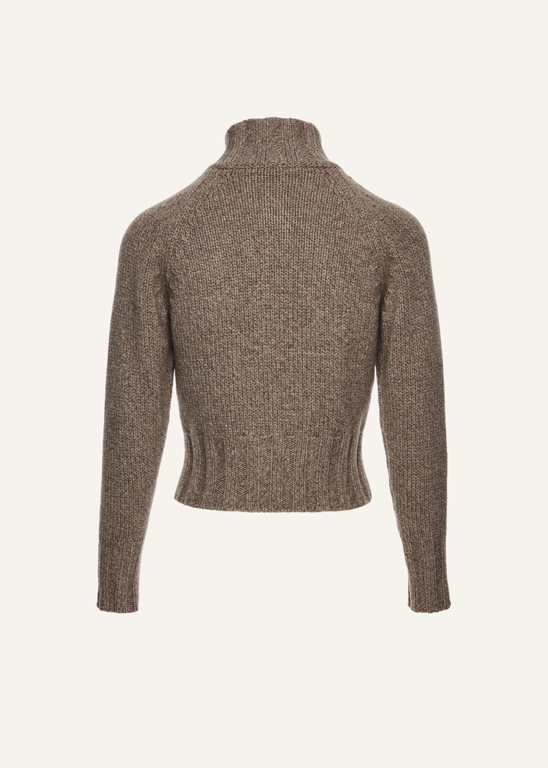 Marled zip up sweater in beige 2
