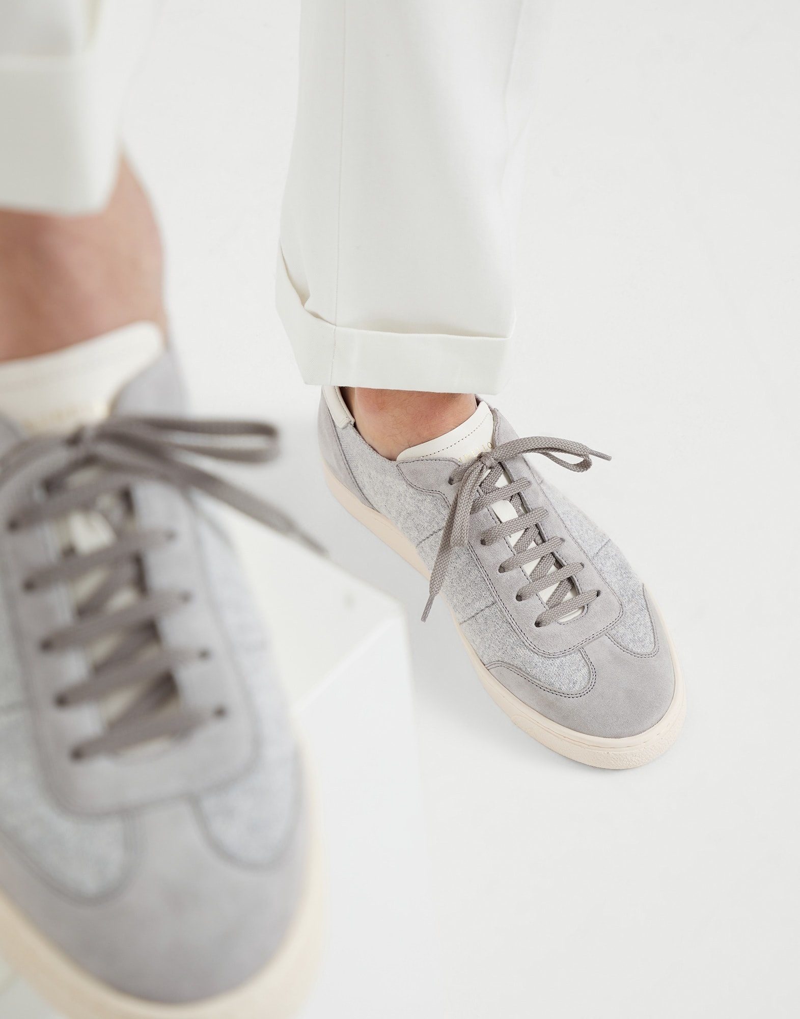 Cotton knit, washed suede and soft calfskin sneakers - 4