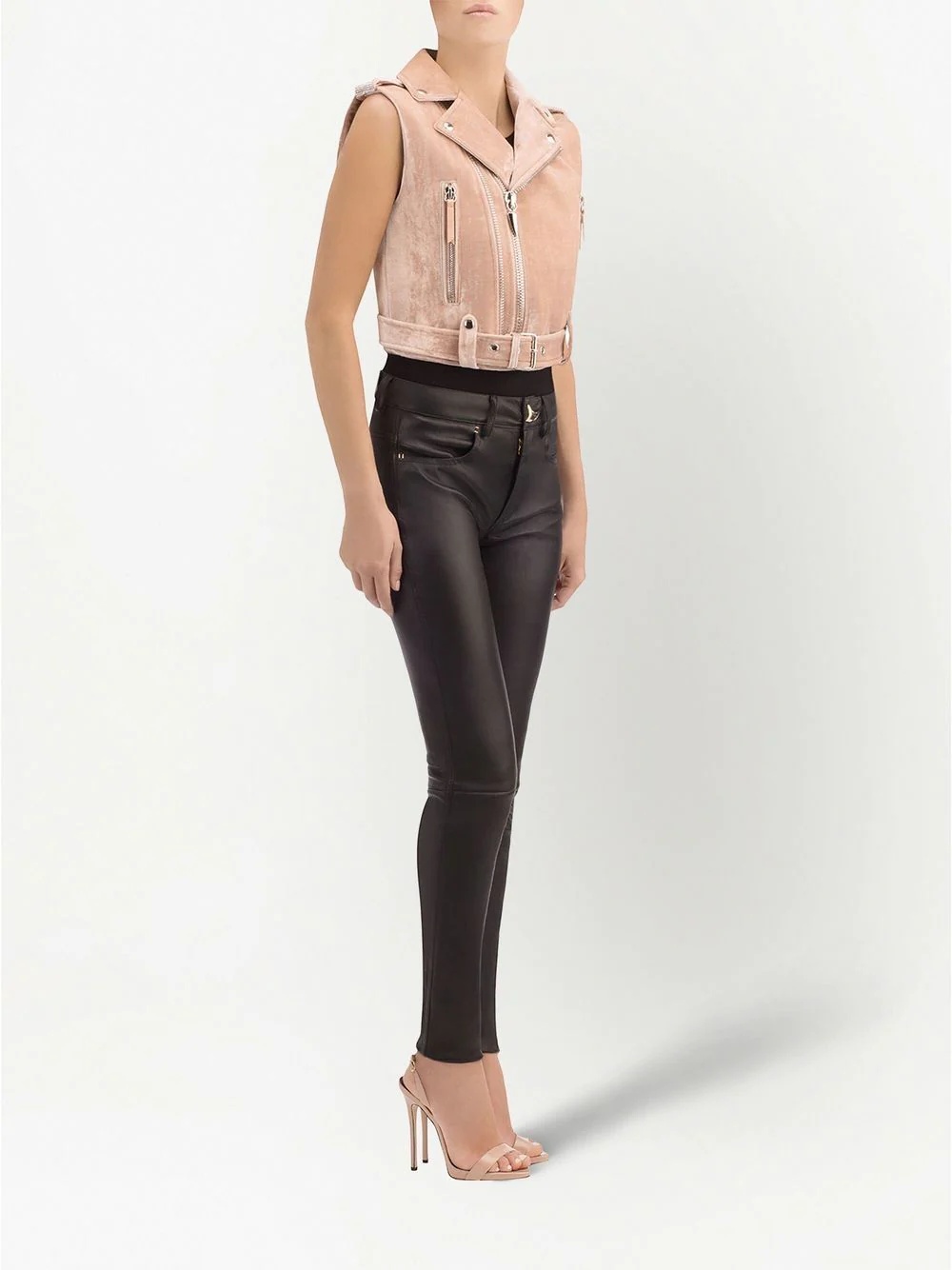 Amelia Crystal cropped biker jacket - 3