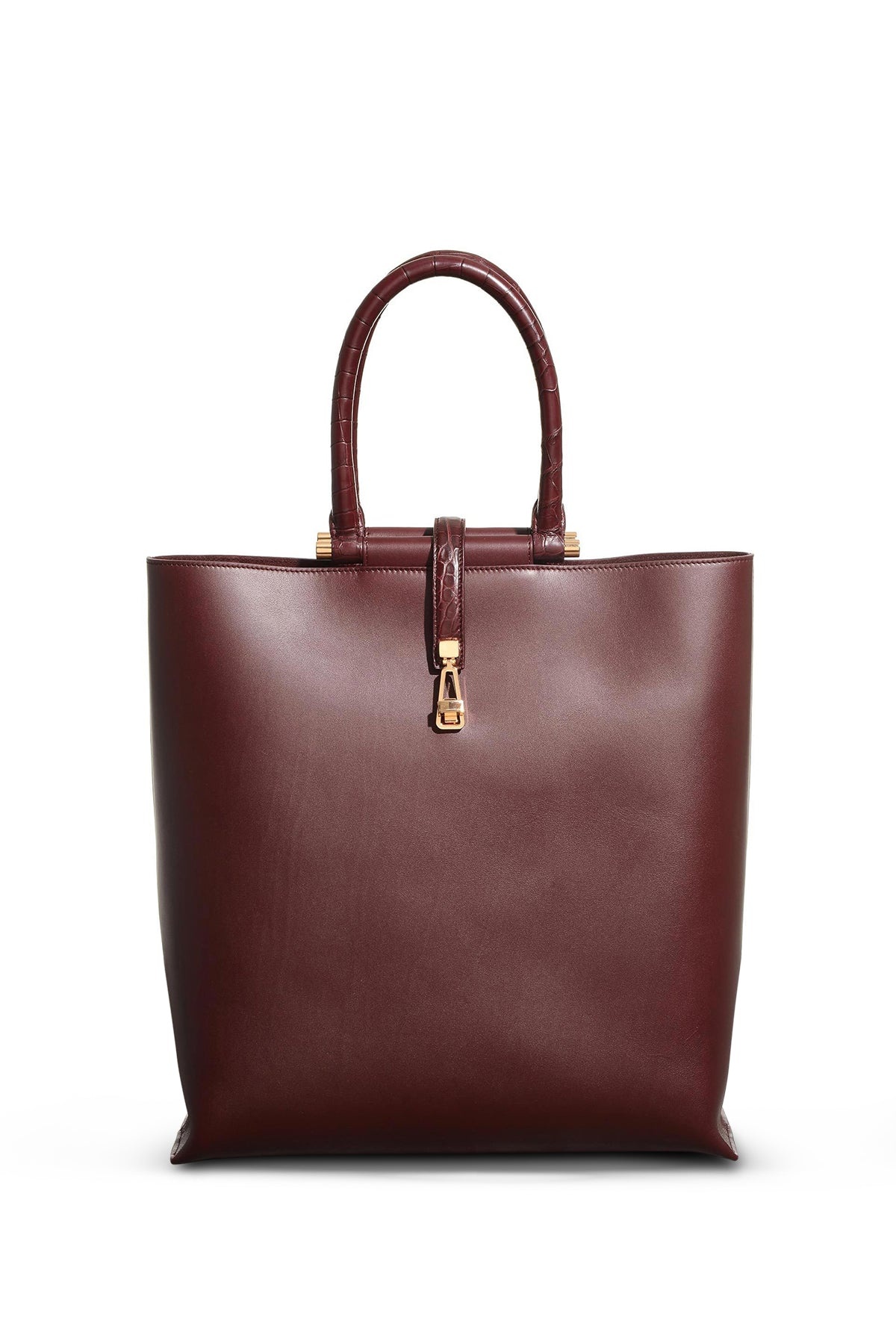 Vevers Tote Bag in Bordeaux Leather with Crocodile Leather Handle - 2
